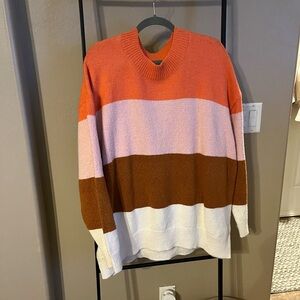 Old Navy Colorblock Sweater in Coral, Pink, Brown, and White